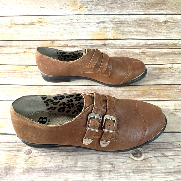 Gianni Bini Womens Cognac Brown Leather Monk Strap Wingtip Oxford Shoes 9M - Picture 2 of 11